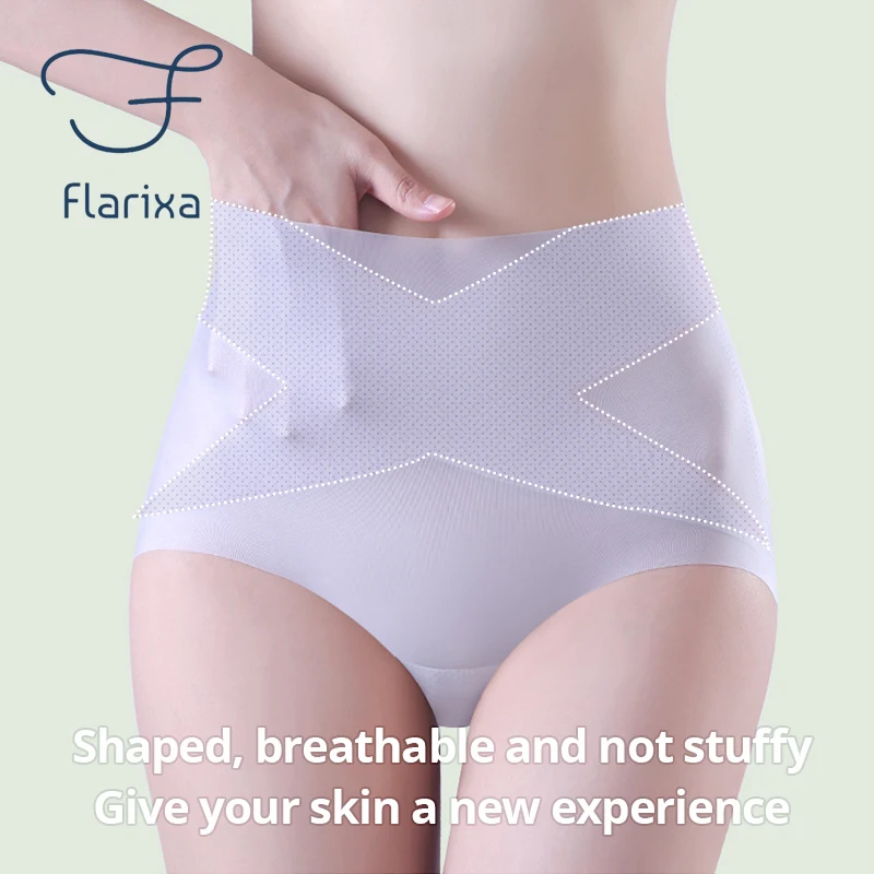 Flarixa New Ultra Thin High Waist Underwear Ice Silk Cross Tummy Control Panties Women\'s Seamless Briefs Breathable Lingerie