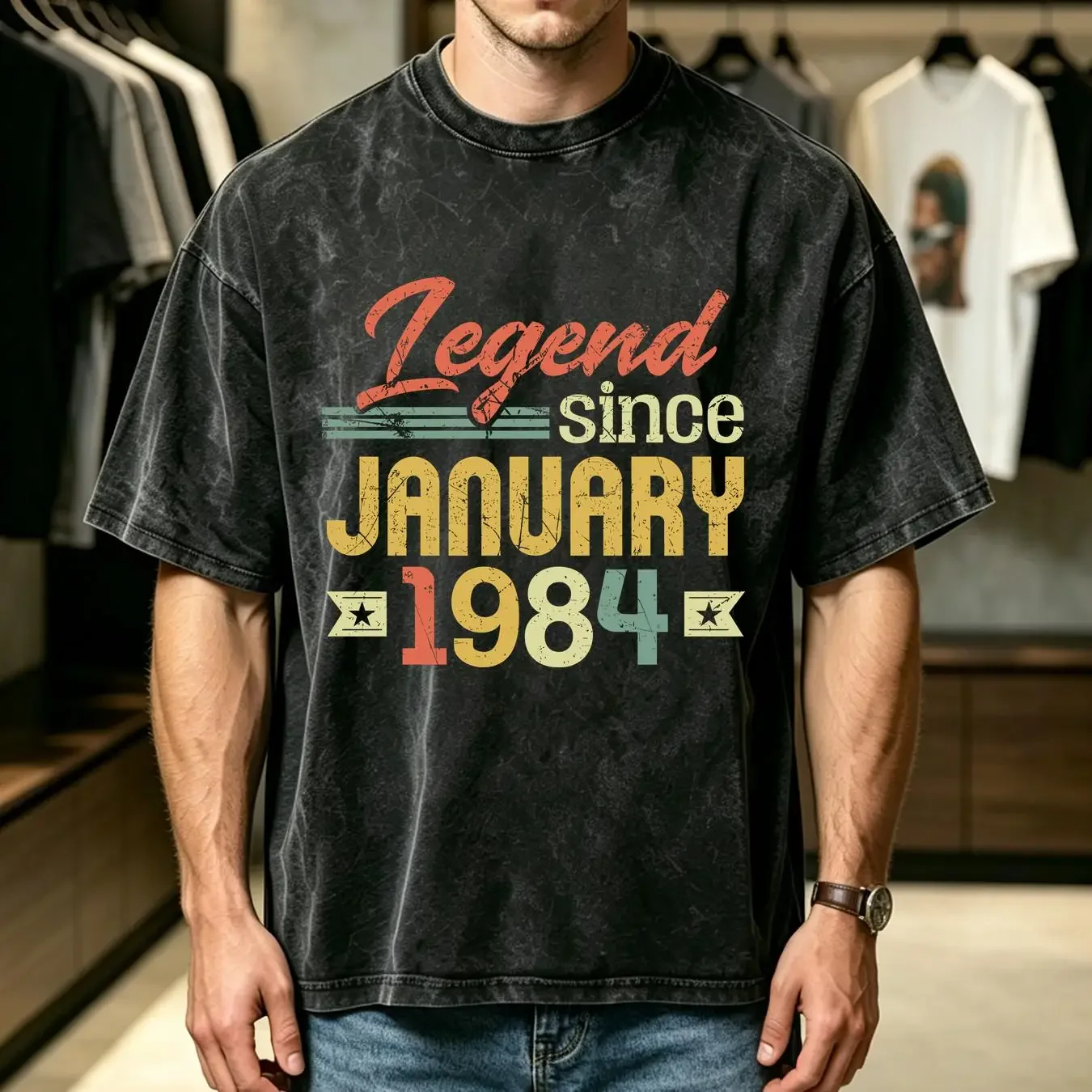 washed T Shirt ULTRABASIC Men's Legend Since January 1984 Funny 37th Birthday Te vintage Washed streetwear Slightly Soft homme