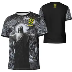 Uomo donna 2024 nuovo arrivo brasile edizione speciale gesù nero grigio maglia da calcio cotone stampa magliette Top abbigliamento