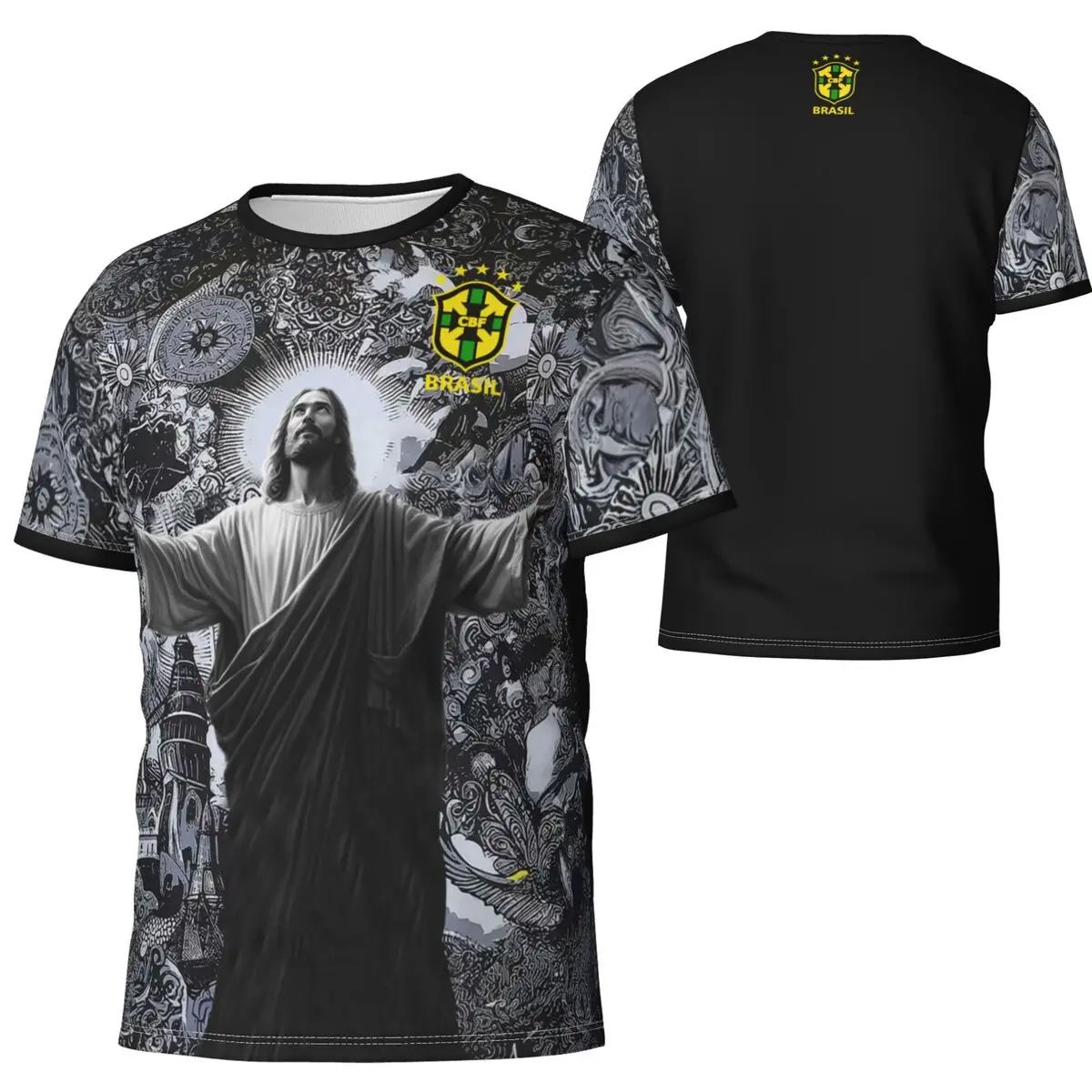 Men Women 2024 New Arrival Brazil Special Edition Jesus Black Gray Football Shirt Cotton Print Tee Shirts Top Clothing