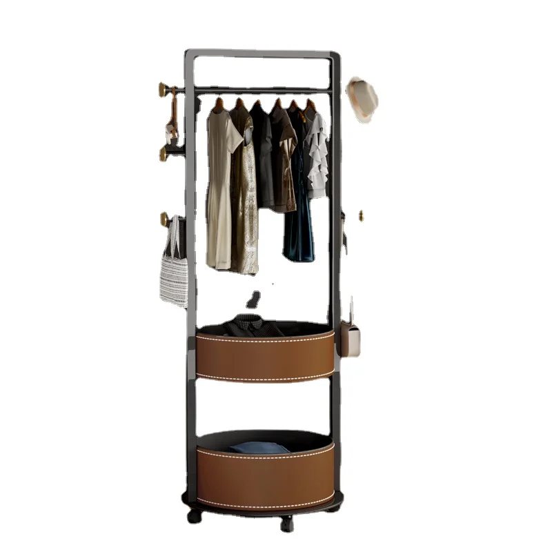 

Movable coat rack bedroom saddle leather storage floor hanger furniture