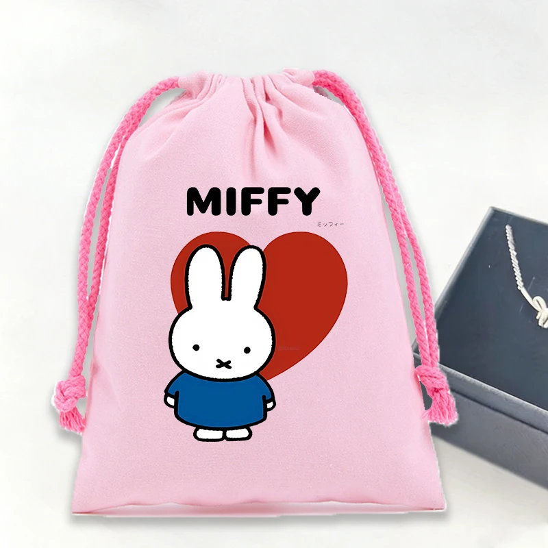

Miffy Drawstring Bags Cartoon Rabbit Flannel Bundle Pockets Anime Travel Candy Gift Bag Boys Girls Portable Storage Pouch Gift