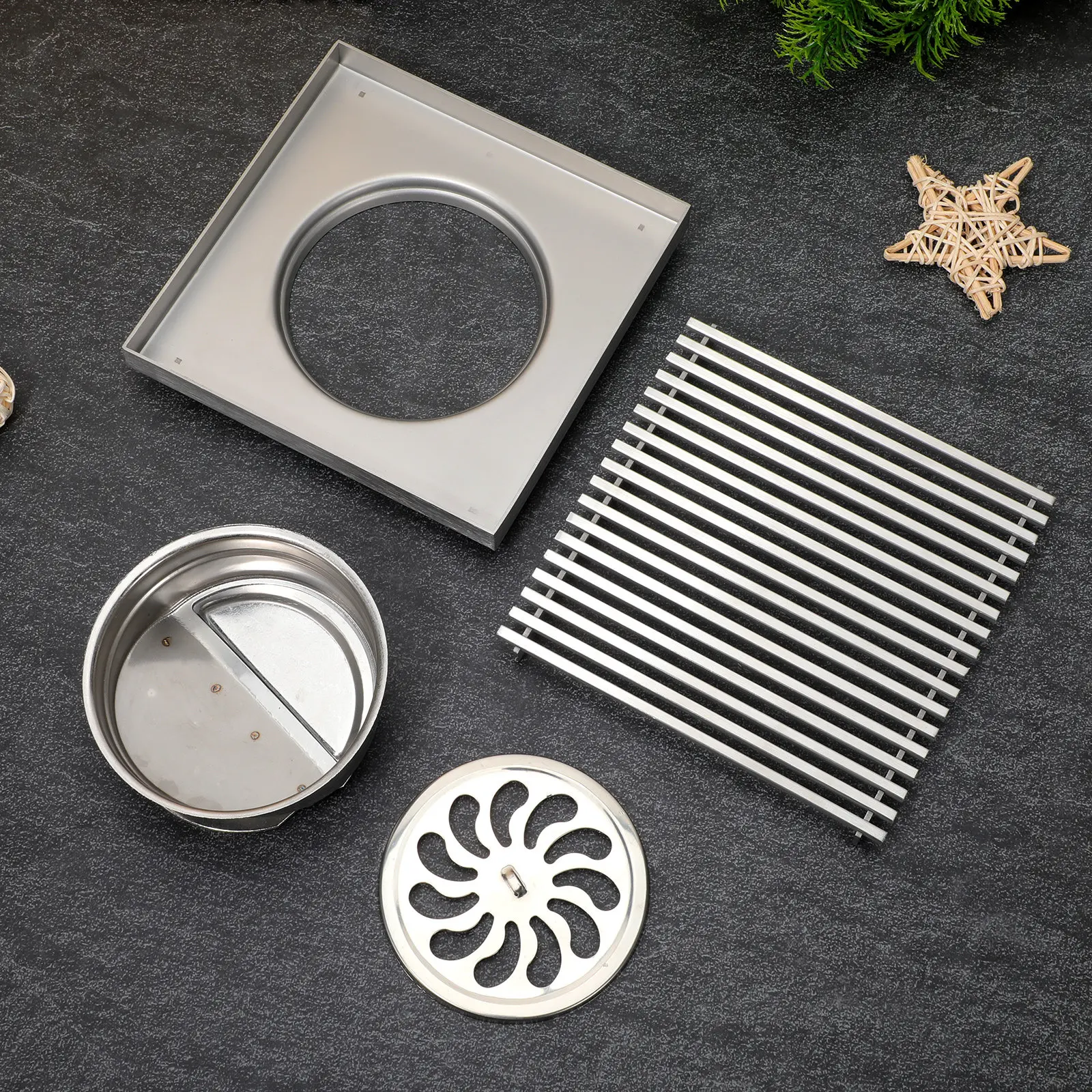 Outdoor Large Diameter Stainless Steel Floor Drain Solid Bar Patio Garden Drain Grate Covers Sewer Gas Blocking Efficient