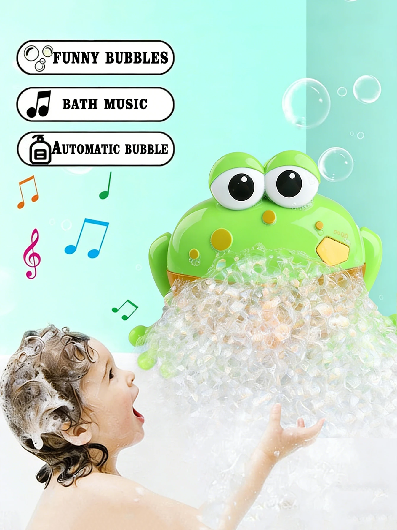 Bubble-Blowing Musical Little Frog Bubble Machine Baby Bath Toy for Boys and Girls, Bathroom Water Play Bubble Maker