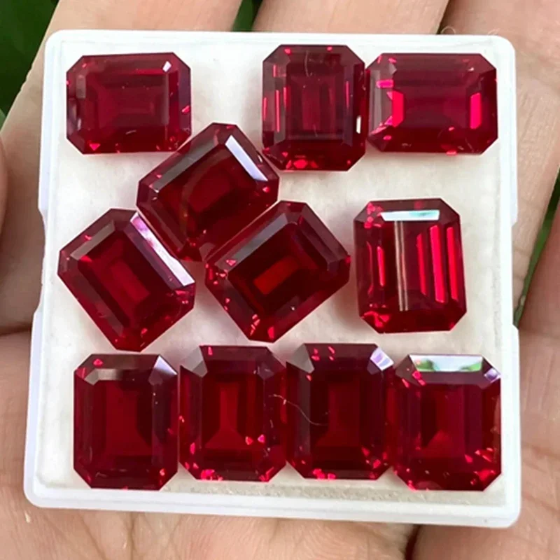 Lab Grown Ruby Emerald Shape Pigeon Blood Red Test Mohs Hardness Gems for Jewelry Making for Jewelry Beads with Certificate