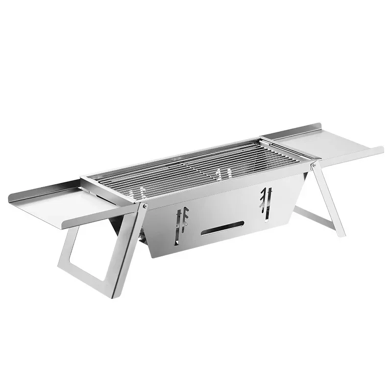 Tragbarer BBQ-Grill aus Edelstahl für den Außenbereich, zusammenklappbarer Holzkohleofen, kompakter Camping-Picknick-Grill, Spießständer, Reisegrill-Set – Detail 9