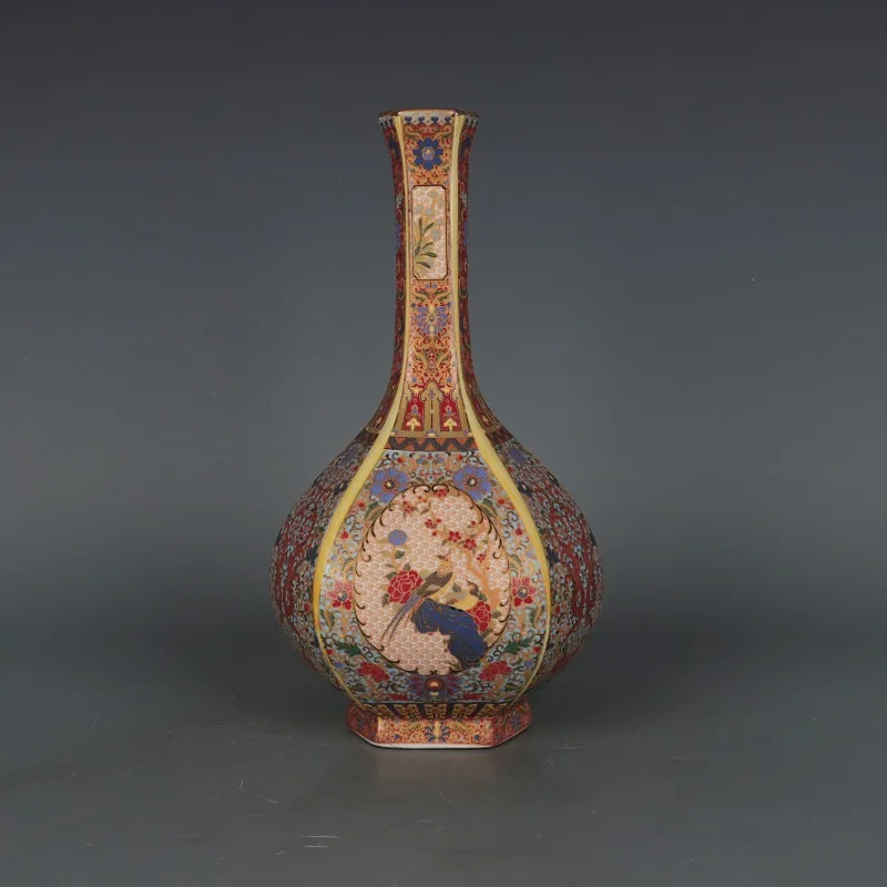 

Enamel color flower and bird bile bottle antique porcelain antique and old goods study