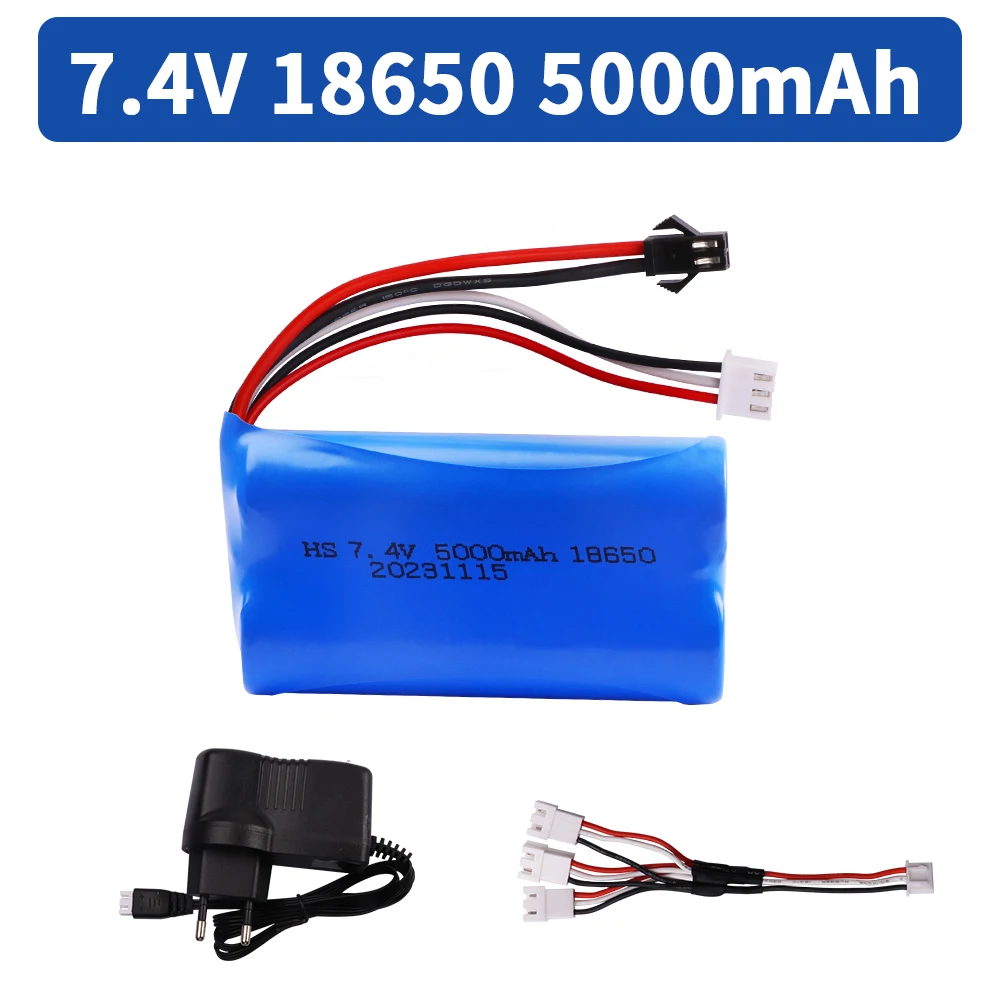 18650 7.4V 5000mah SM Plug Lipo Battery and charger for WPL MN99S D90 U12A S033g Q1 H101 H103 Rc Boats Cars Tanks Parts Battery