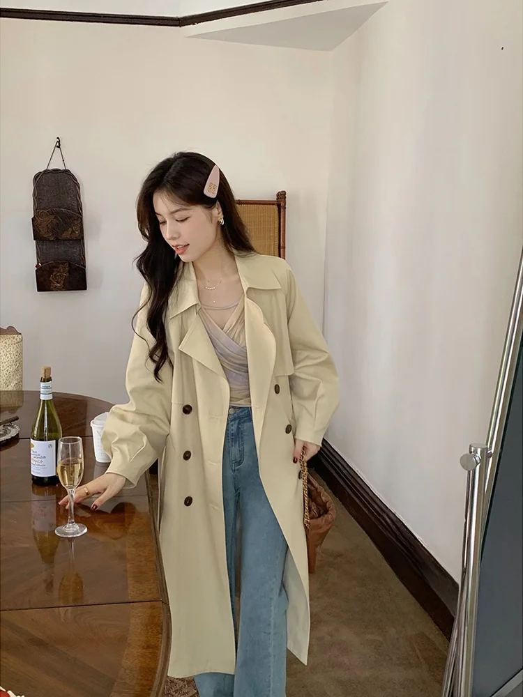 

Женское длинное пальто Miss Squirrel в корейском стиле, осенне-весеннее, высококачественное, с пуговицами, из полиэстера