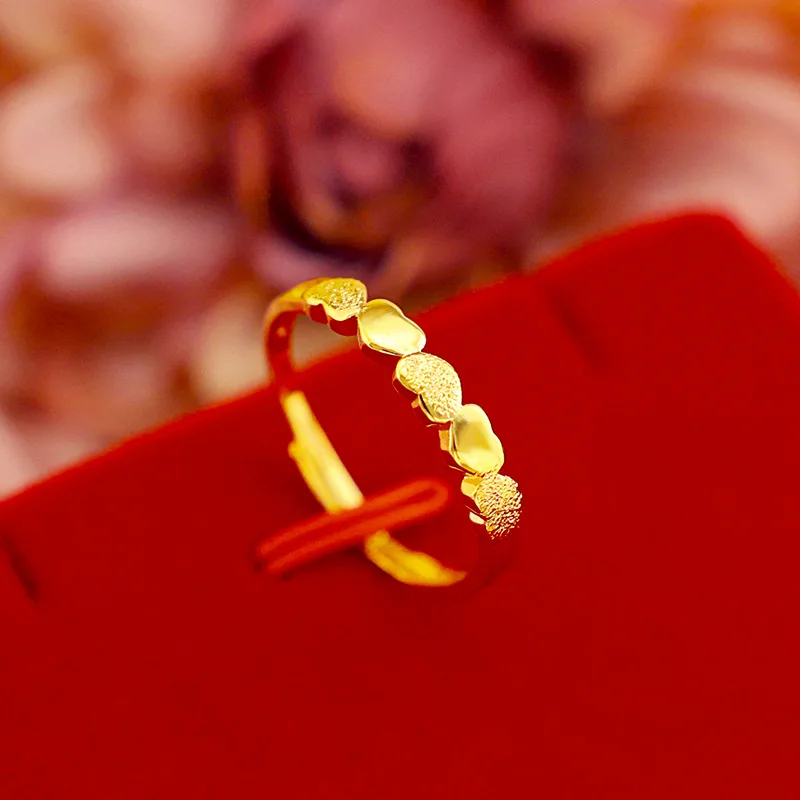 

9999 Real Gold 24K Japanese and Korean Fashion Women's Pure Gold Opening Love Little Girl Ring Gold Female Tail Ring