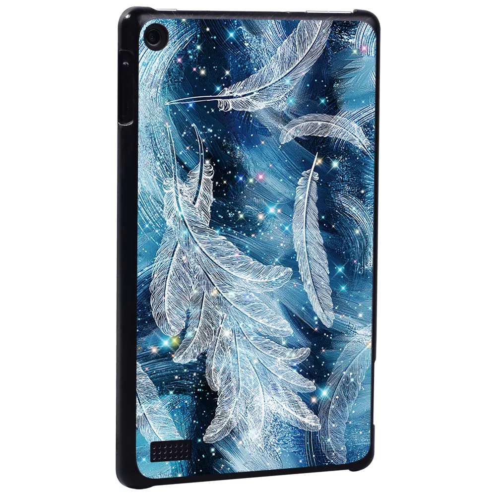 Tablet Case for Fire HD 10 Plus/5th/7th/9th/11th/HD 8 Plus/6th/7th/8th/10th/Fire 7 5th/7th/9th/12th Feather Print Hard Shell