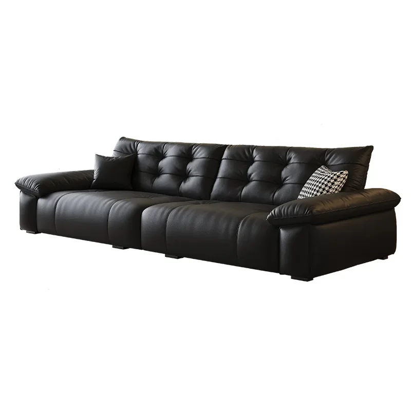 

Italian minimalist black leather sofa zero against the wall electric function