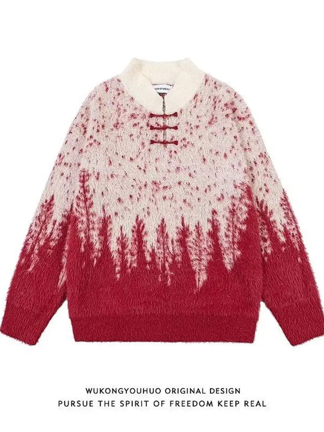 

Celebra Red adient Color Knitted Sweater Loose Fit ex Winter Outerwear Soft Polyester Fiber Casual Wear