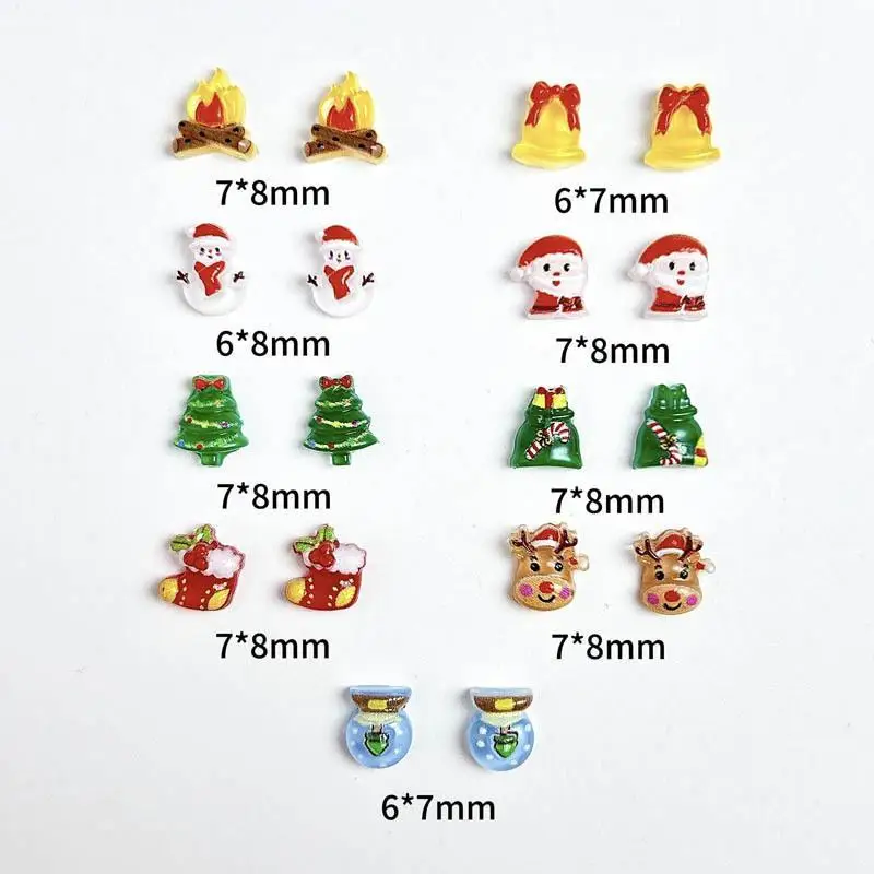 Cute Cartoon Christmas Bells Nail Art Decorations Christmas  Snowman Hat Elk Nail Charms Ornaments Manicure DIY Handmade Crafts