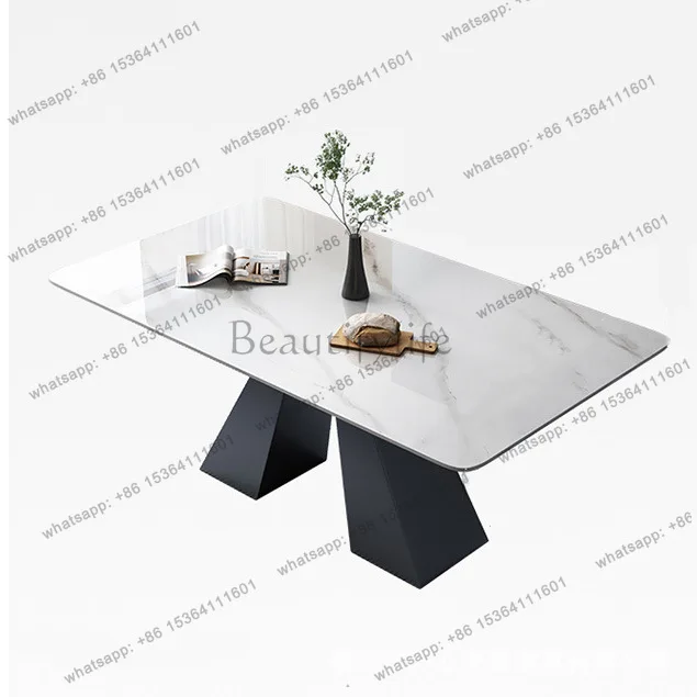 

Italian minimalist rock slab dining table dining table eating rectangular table eight-character bracket non-retractable