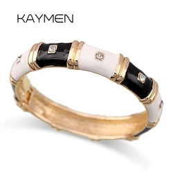 KAYMEN Summer and Autumn Women's Simple Round with CZ Dimonds Enameled Colorful Trendy Statement Bracelet Cuff Bangle Jewelry