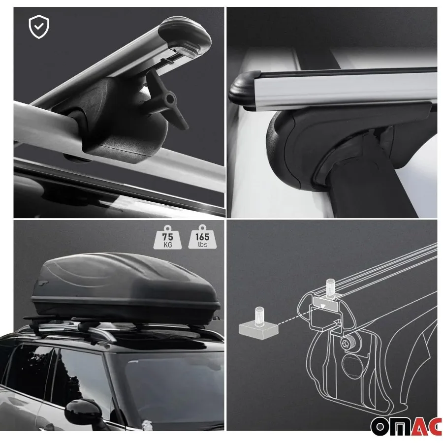 قضبان متقاطعة لرف السقف لسيارة VW Passat B6 20062010 البديل القابل للقفل 165 رطل من الألومنيوم والفضة 2 قطعة يناسب حاملات البضائع زورق الكاياك ثنائية #3