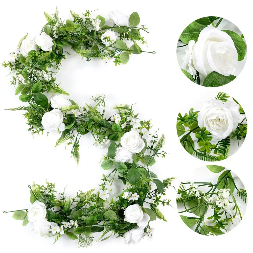 Artificial Bloom Vine 200cm Silk Fake Flower Garland For Wedding Party Ceiling Pipe Cover Home Decor Flexible Fade Resistant