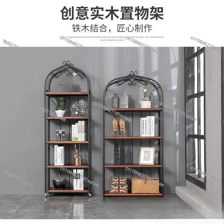 Shelf American wrought iron living room floor decorative stand flower stand multi-functional baffle display