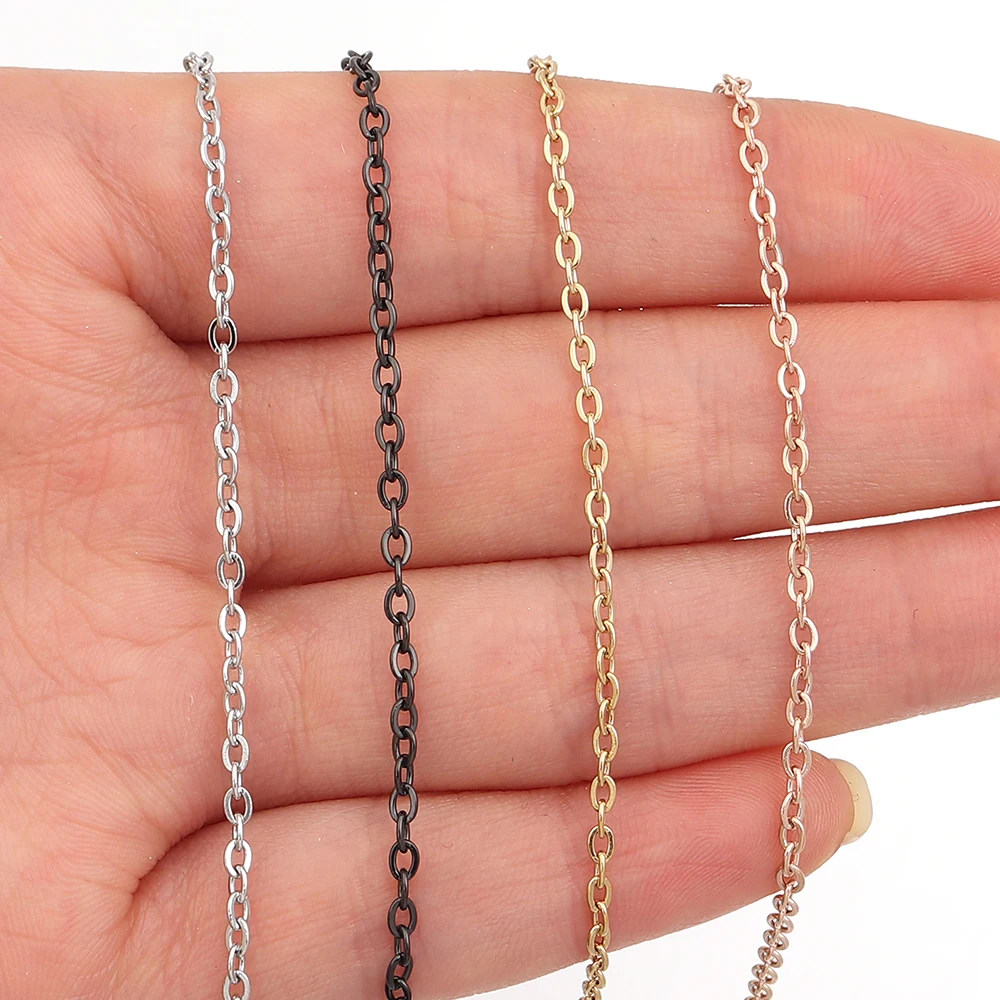 10 ياردة سلاسل الفولاذ المقاوم للصدأ السائبة عبر سلسلة سلك مسطح ربط سلسلة لصنع المجوهرات سوار ذاتي الصنع قلادة ملحقات السلسلة