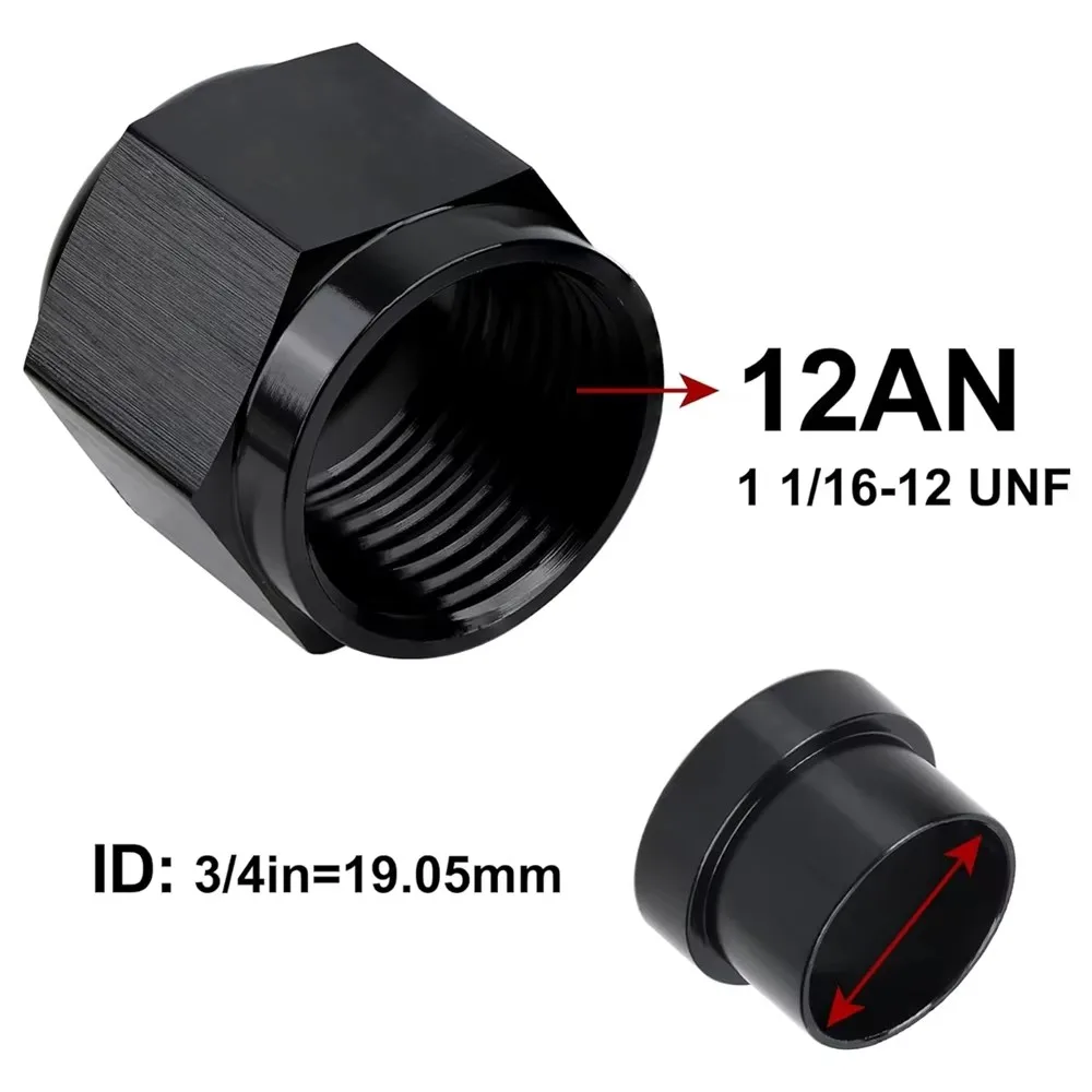 POSENG 4-Pack AN Flare Cap Set – 4AN, 6AN, 8AN, 10AN, 12AN Female Fuel Hose Block-Off Caps (Black)