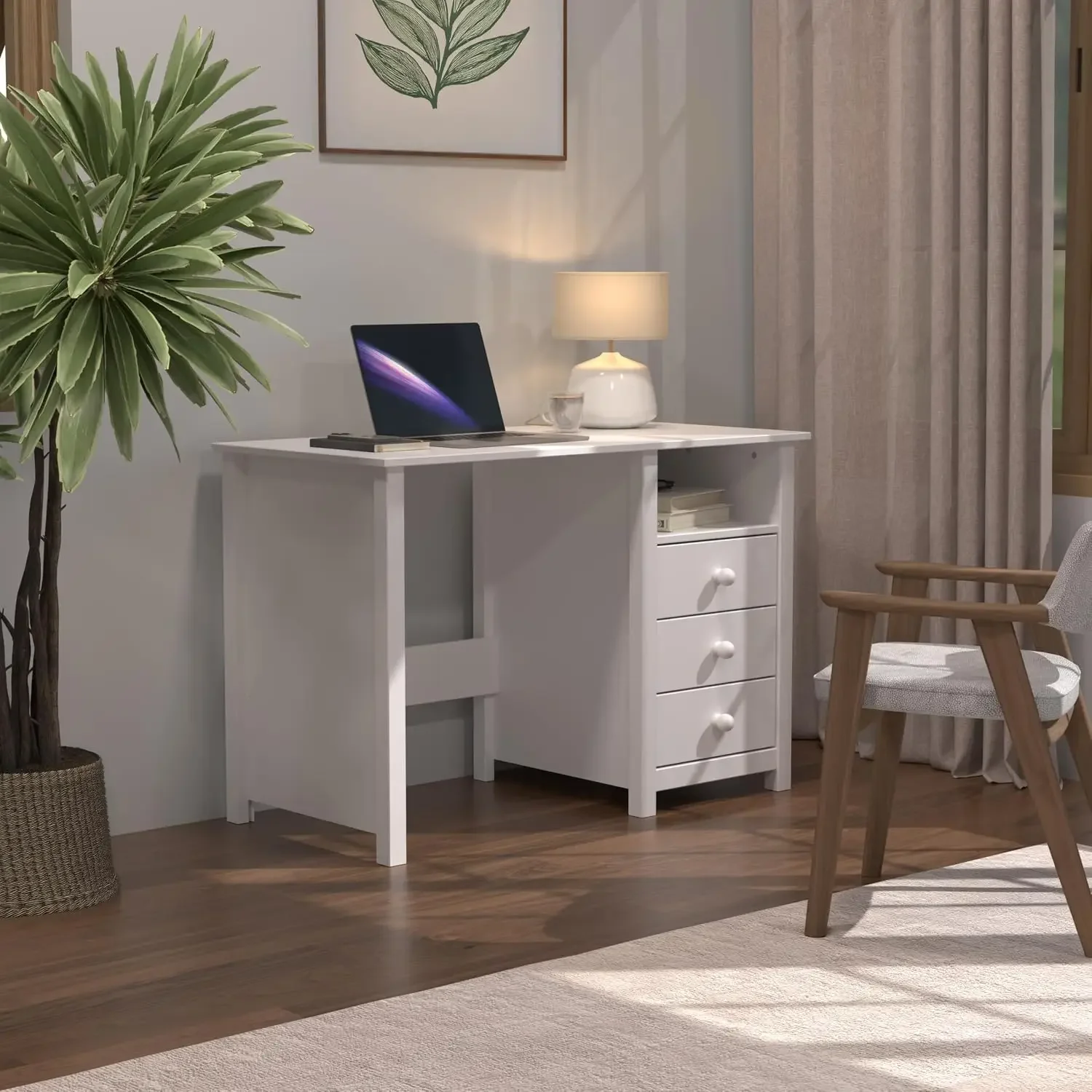 Solid Wood Desk with Drawers – Compact Study Desk for Kids & Adults, Space-Saving Home Office Writing Table, Real Pine Construct