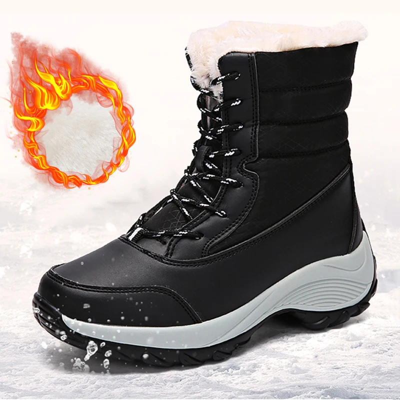 

Winter Women Snow Boots Shoes for Women Fashion Lace Up Waterproof Boots Women Shoes Winter Warm Solid Ankle Boots Botas Mujer