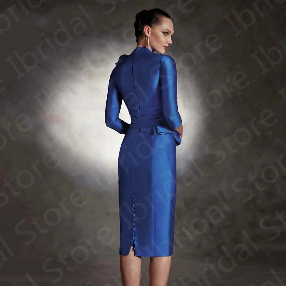 Vestido azul real Formal para madre de la novia, Vestido corto hasta la rodilla con escote en V, vestidos de invitados de boda con mangas 2023, novedad de 3/4