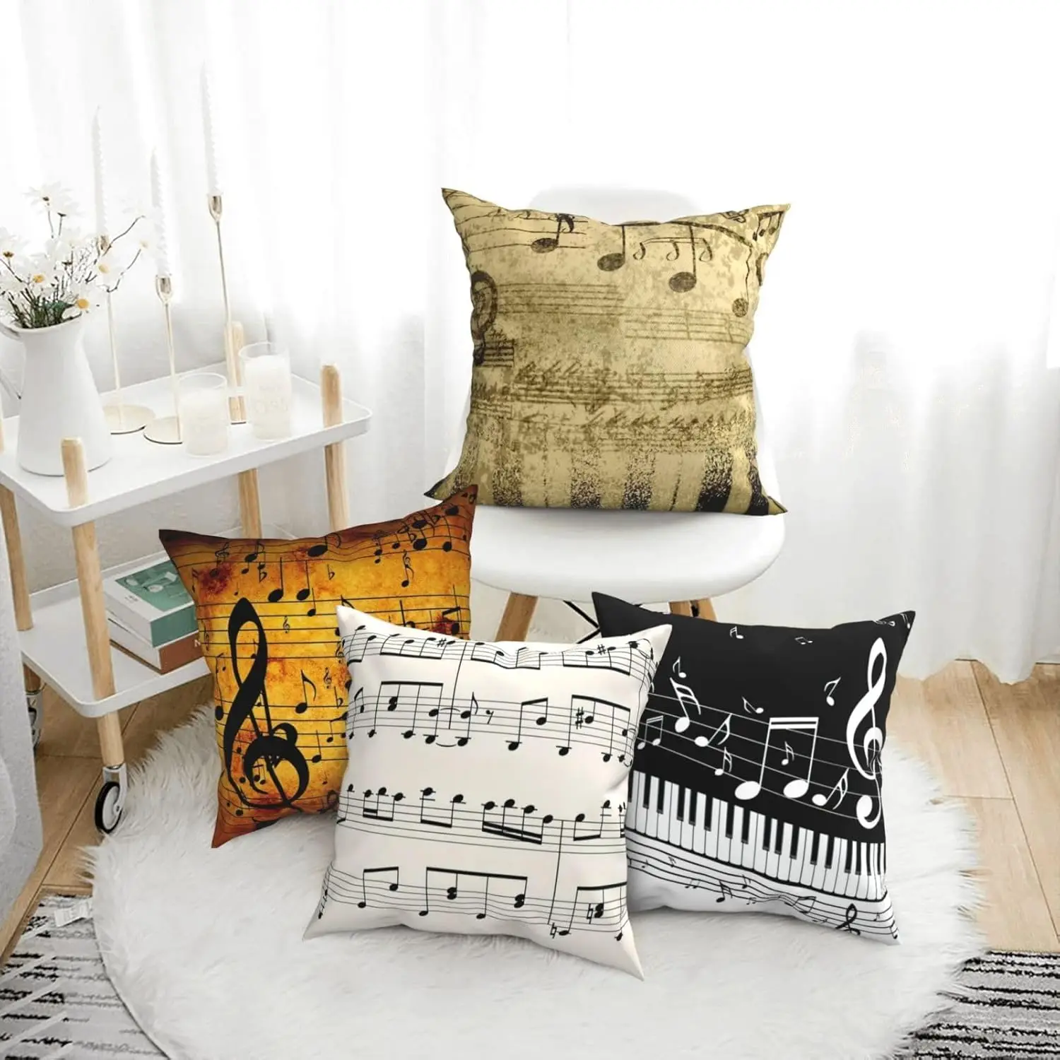Vintage Music Note Pillow Covers – Sheet Music & Piano Art 4-Pack Cushion Covers for Living Room, Bedroom, Music Lover Décor