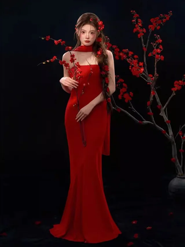 

Новинка 2026 года: Красный корейский костюм для портретной фотосъемки в студии, художественный образ в китайском национальном стиле