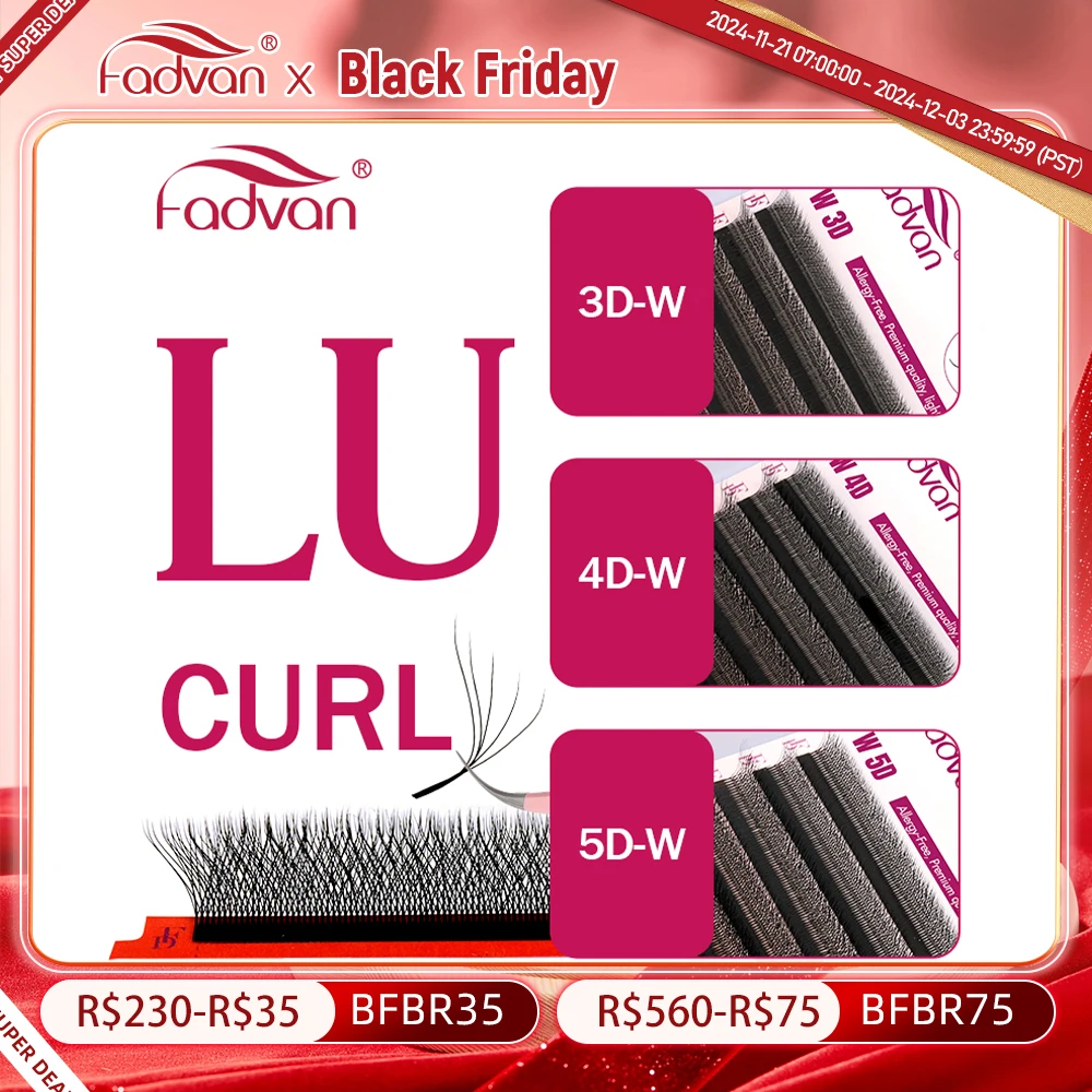 FADVAN L/LU/L+ Curl 3D/4D/5D W Lashes Fox Eyes 0.07 W Shape Eyelash Extensions 8-15mm Natural Soft Professional Lash 12 Rows