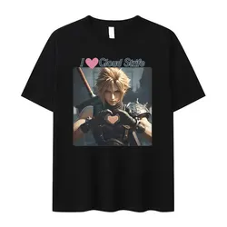 I Cloud Strife Print Graphic T Shirt Men's Women Retro High Quality Fashion T-shirts Summer Casual 100% Cotton Oversized T-shirt