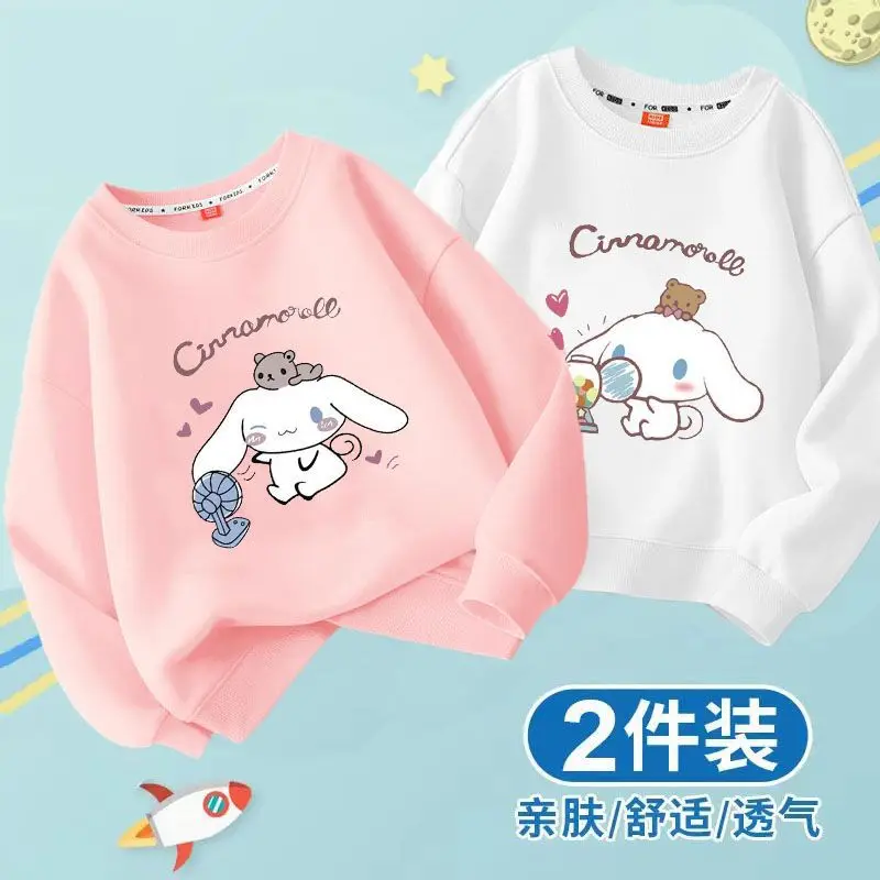 Sanrio Long-Sleeved Sweatshirt Sweatshirt 2024 Round Neck Sweatshirt Children Students Cartoon Kuromi Cinnamoroll Clothes