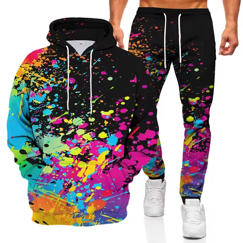Graffiti 3D Printed Autumn Hoodies Pant Sets Men Sweatshirts Hoodie Sweatpants Street Two Piece Suits Tracksuit Man Clothing