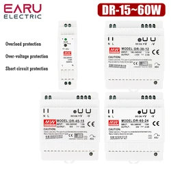 Interruptor de fuente de alimentación de Riel Din Industrial, 15W, 30W, 45W, 60W, salida única, 5V, 12V, 15V, 24V, DR-15, DR-30, DR-45, DR-60