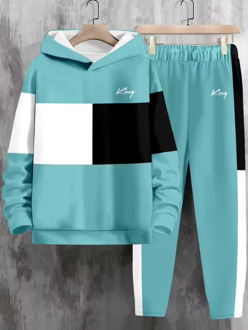 

Простой осенне-весенний мужской комплект худи с принтом в клетку и полоску, модный комплект худи для уличного спорта, дышащий комплект худи.