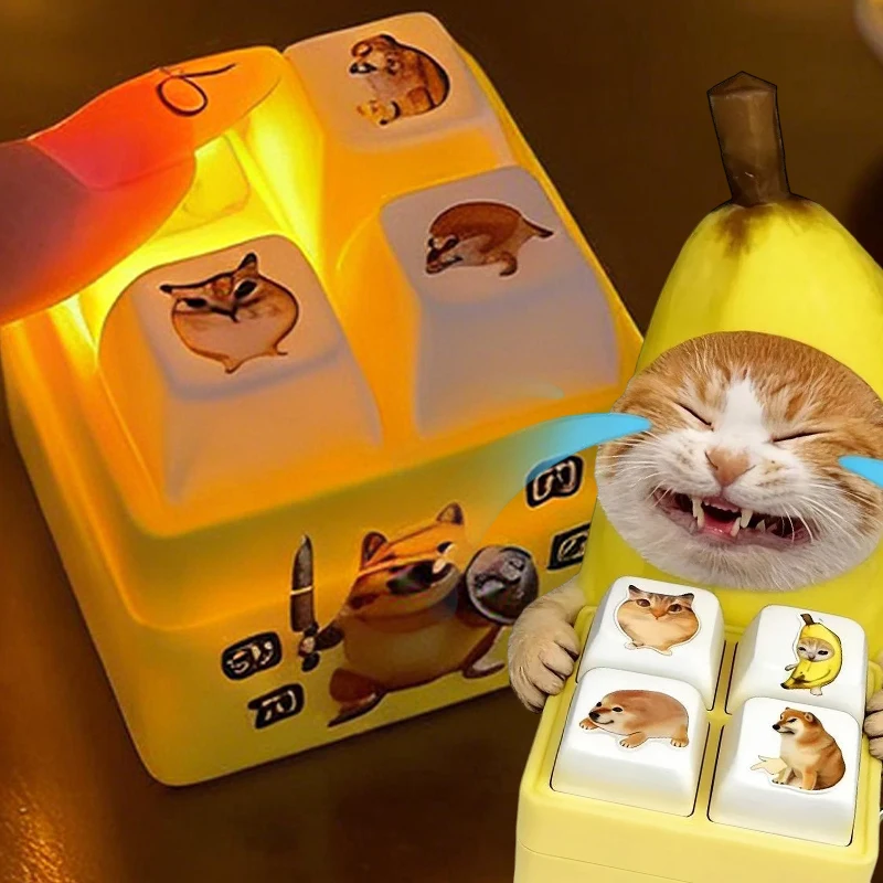 Funny Shiba Inu Voice Illuminated Button Keychain Keyboard Fidget Clicker Sound Keychain  with Squeeze Sound for Stress Relief