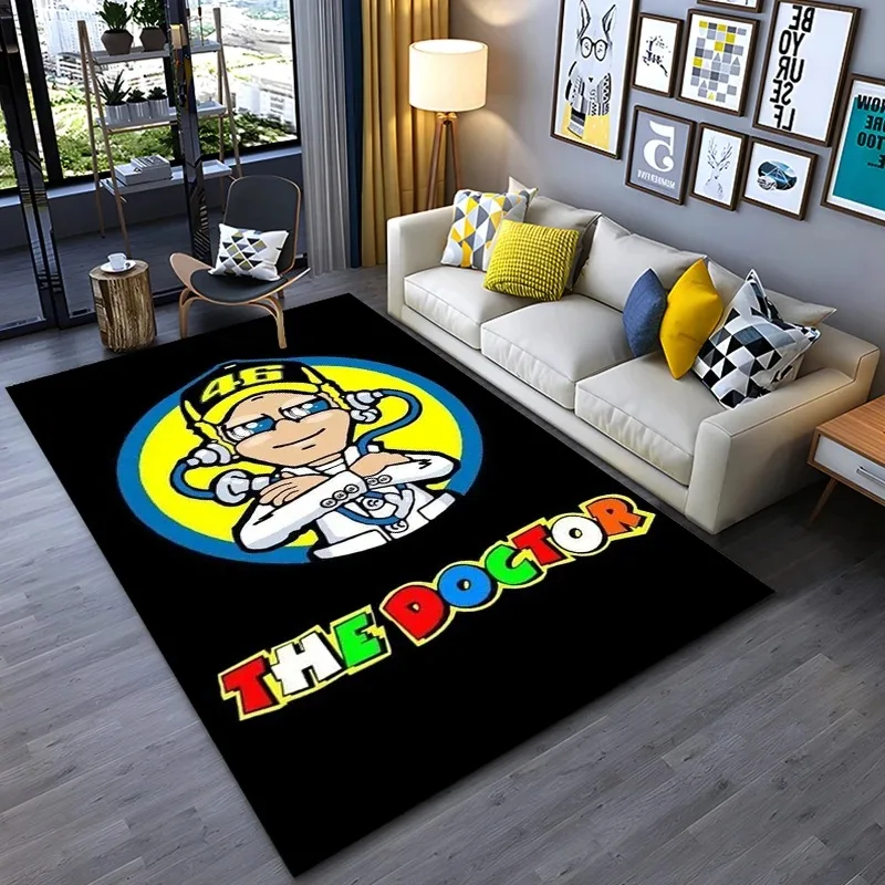 The Doctor Cartoon Head Yellow Carpet Mat Racing Theme Living Room Rug with Number 46 Signature Home Decoration Rugs for Bedroom
