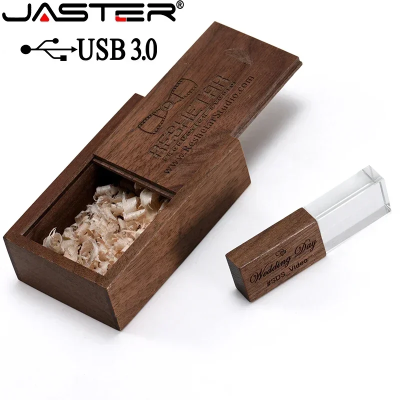 JASTER USB 3.0 High Speed Crystal Wooden128GB Wedding Gift Flash Drive 32GB Pen Drive Premium Gift 64GB USB Stick Memory Card