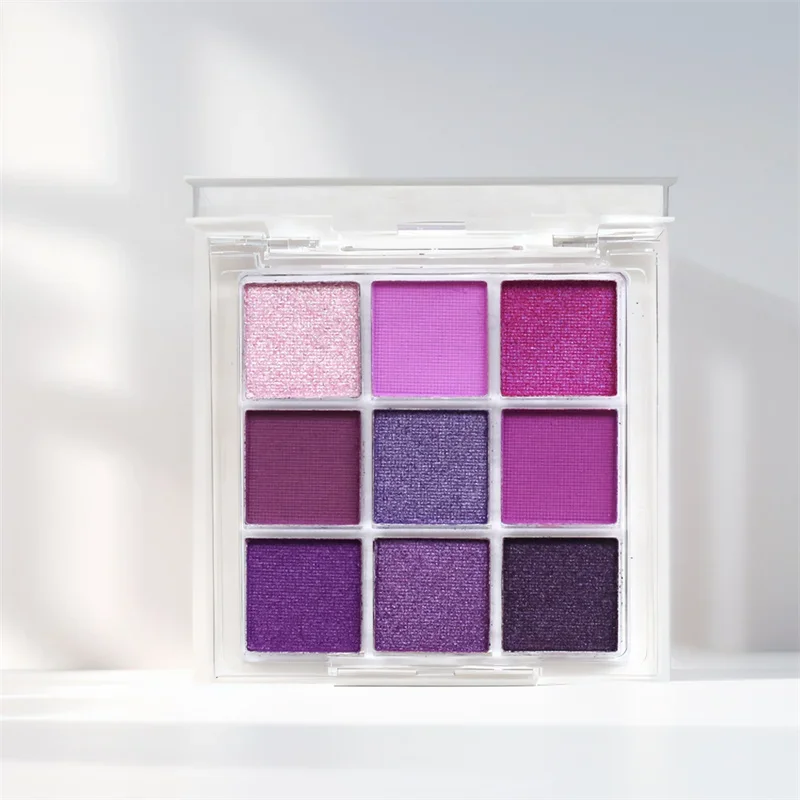 Paleta Matte Glitter Eyeshadow, Roxo, Violeta, Shimmer, Perolado, Matte, Sombras acrílicas, Maquiagem à prova d'água, 9 Cores, Novo