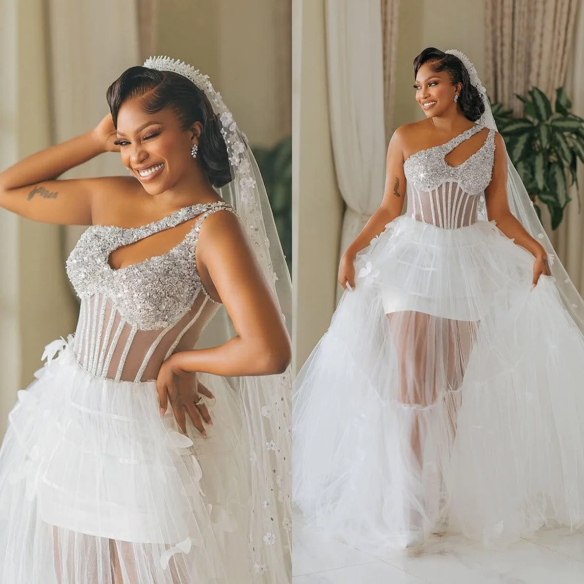 Crystal Butterfly Bridal Robe One Shoulder Luxury Women Bathrobe Wedding Party Gowns Africa Bride Robe De Mariée