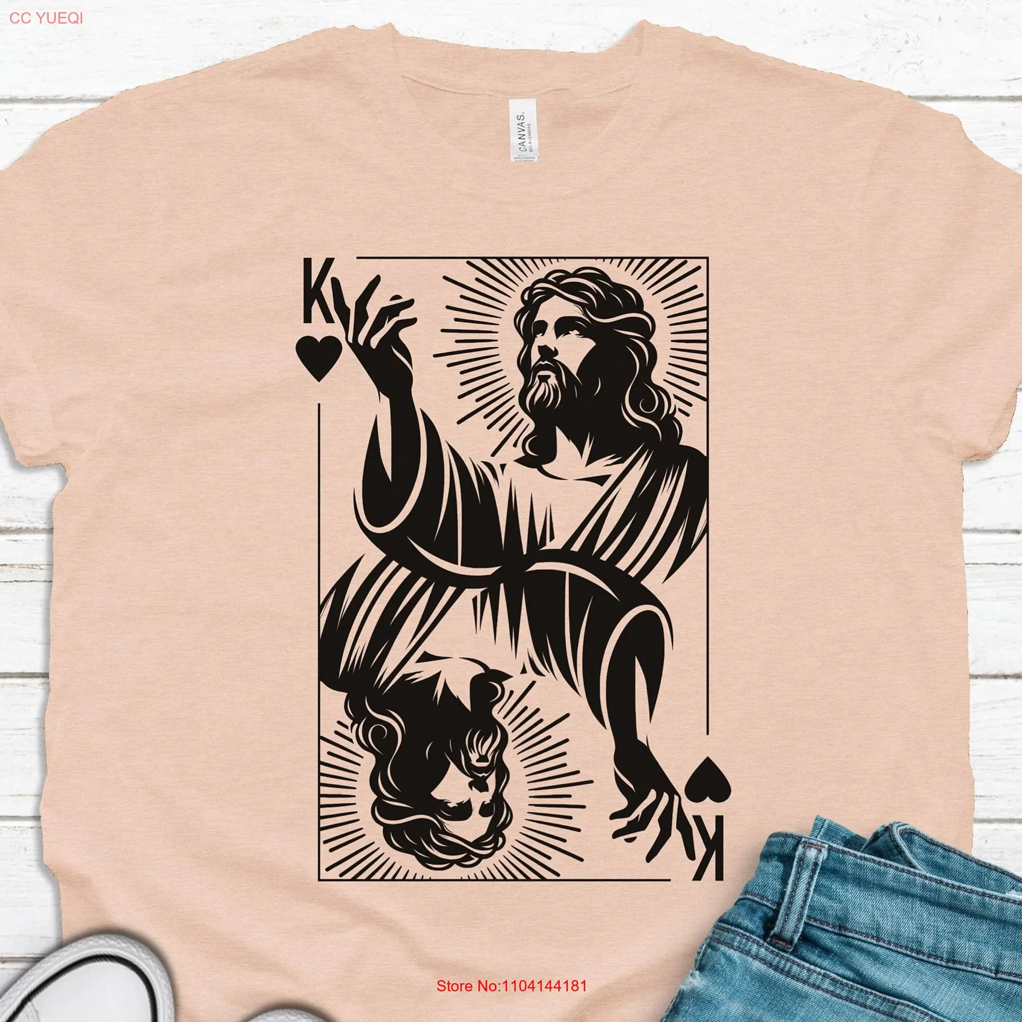 Jesus as the King of Hearts T Shirt Trendy Christian Faith Based Oversized Cute Bella Canvas long or short sleeves