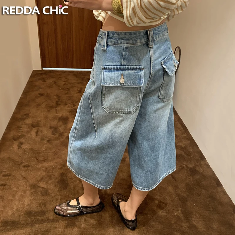 

REDDACHiC Women Distressed Bermuda Denim Shorts Boyfriend Retro Cleanfit Baggy Cargo Corpped Jean Jorts Korean Everyday Wear