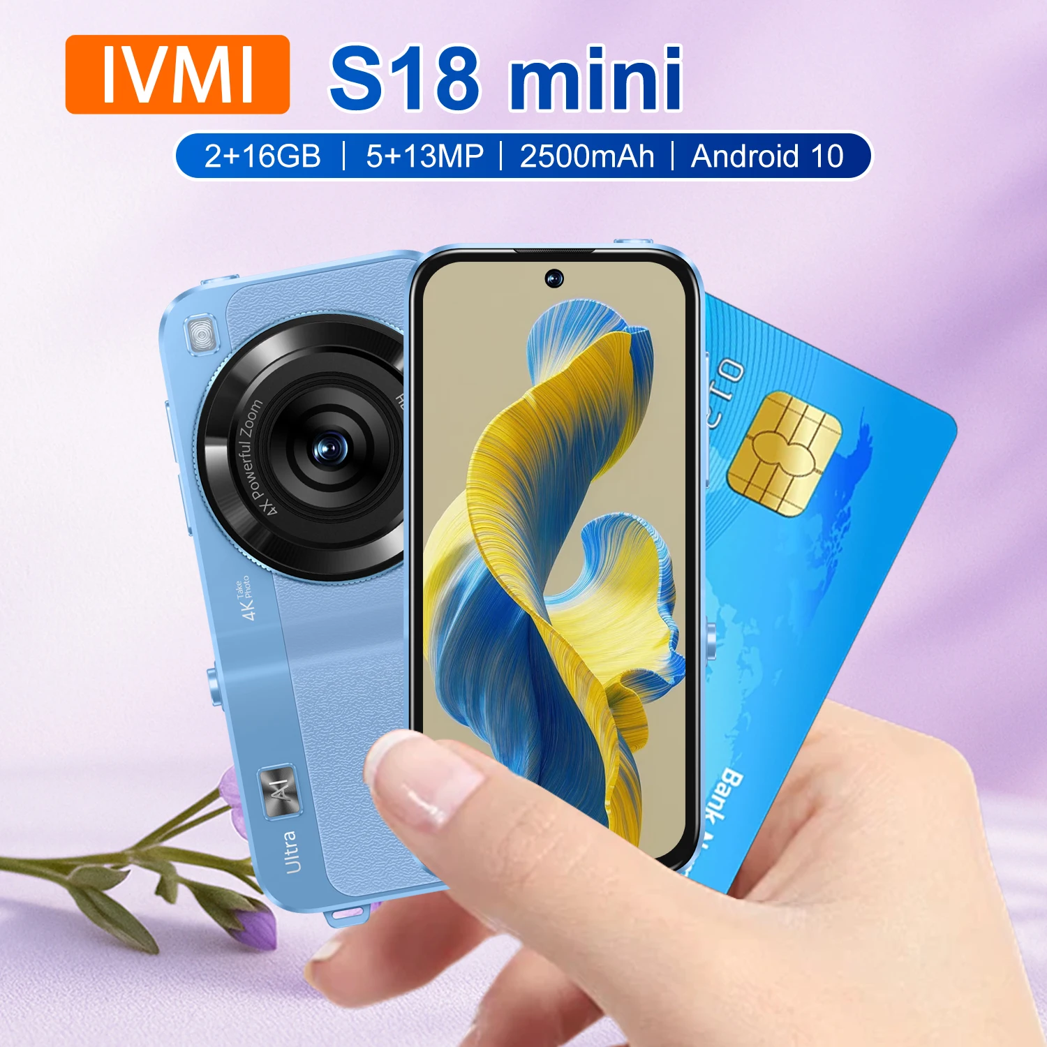 IVMI S18 MiNi  Students and Children Mobile Phone Smartphone  5MP+13MP Android 2GB+16GB Camera Bluetooth Wi-Fi Google Smartphone