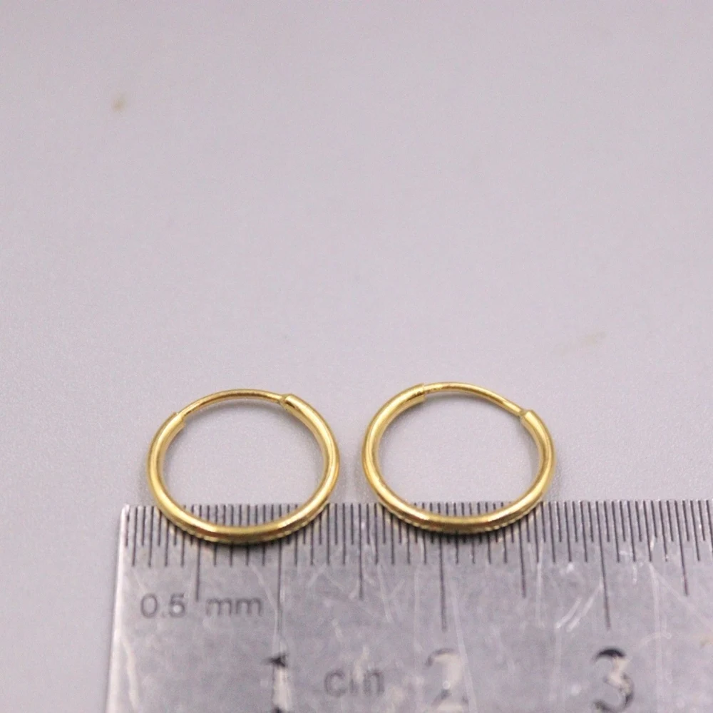 Real Pure 999 24k Yellow Gold Hoop Women Lucky 12.5mm Round Circle Earrings 0.71g