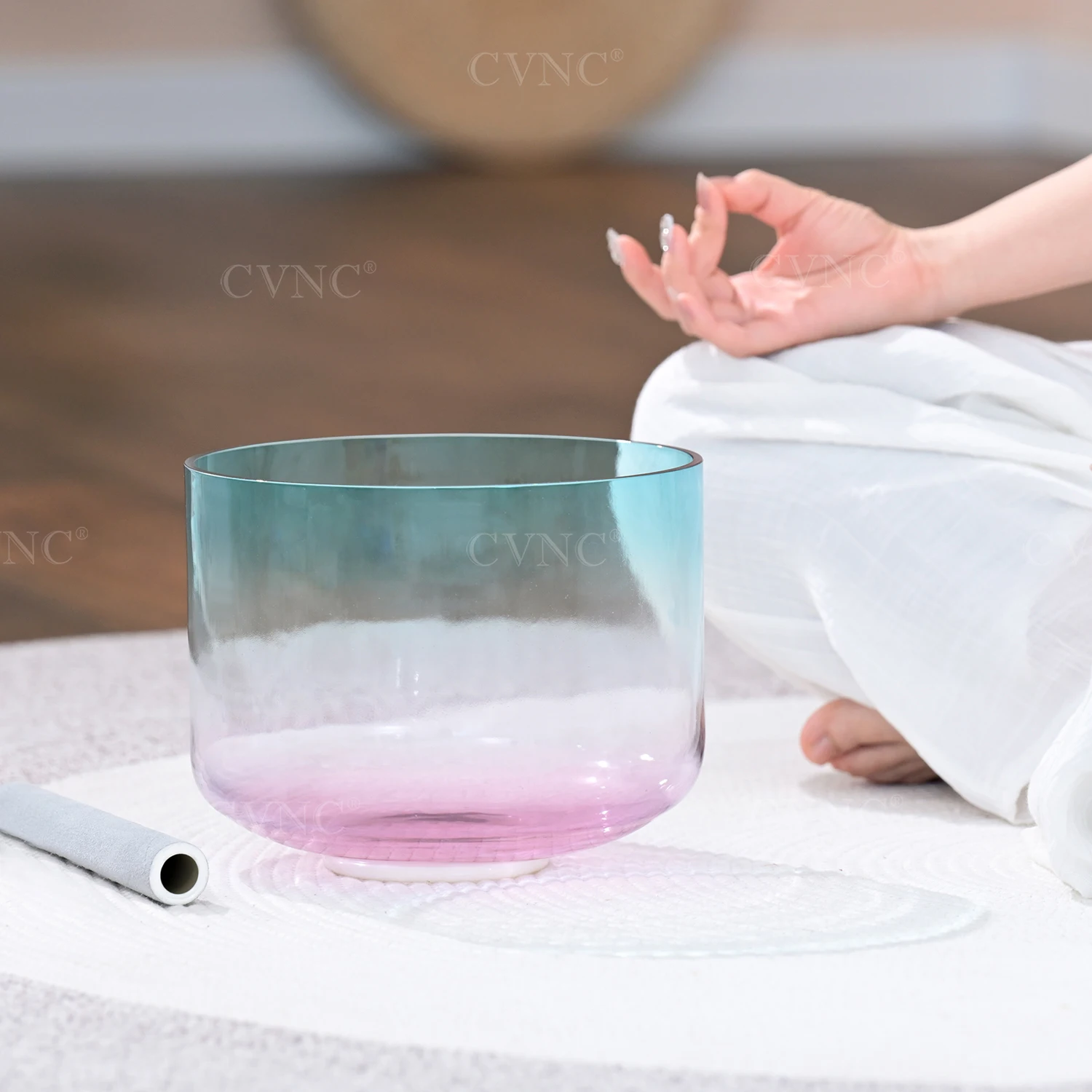 CVNC 7 inch Celestial Symphony Clear Alchemy Quartz Crystal Singing Bowl 440/432hz for Sound Healing and Meditation with mallet