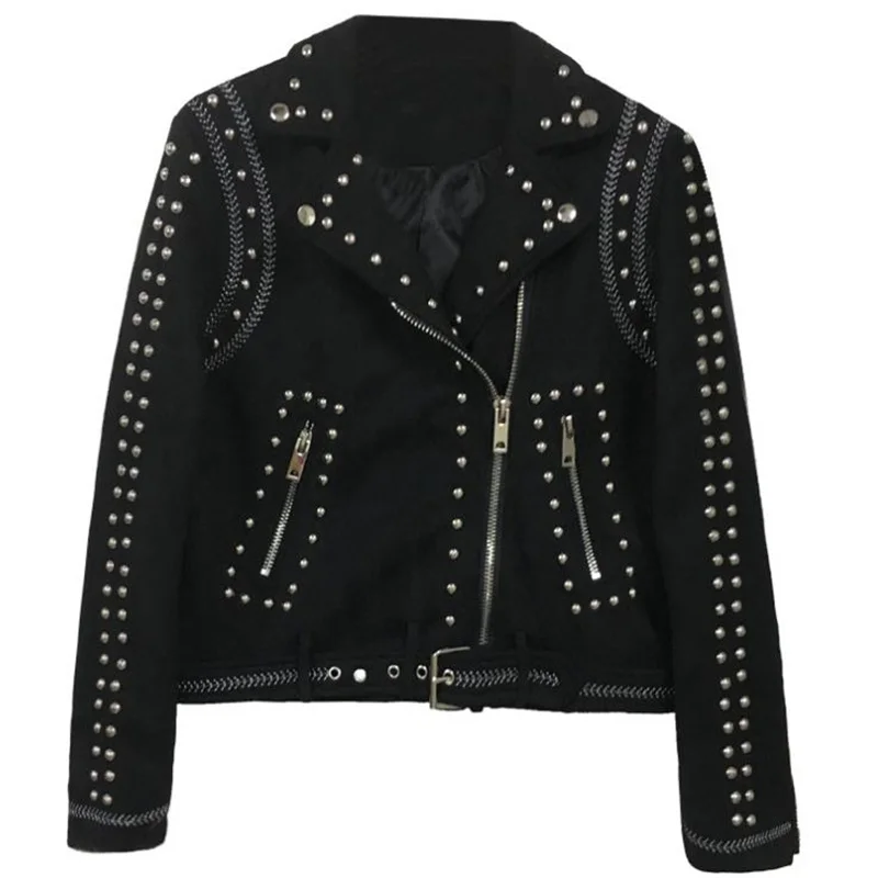 

Autumn fashion pu coat new embroidered rivet velvet short long-sleeved leather jacket women