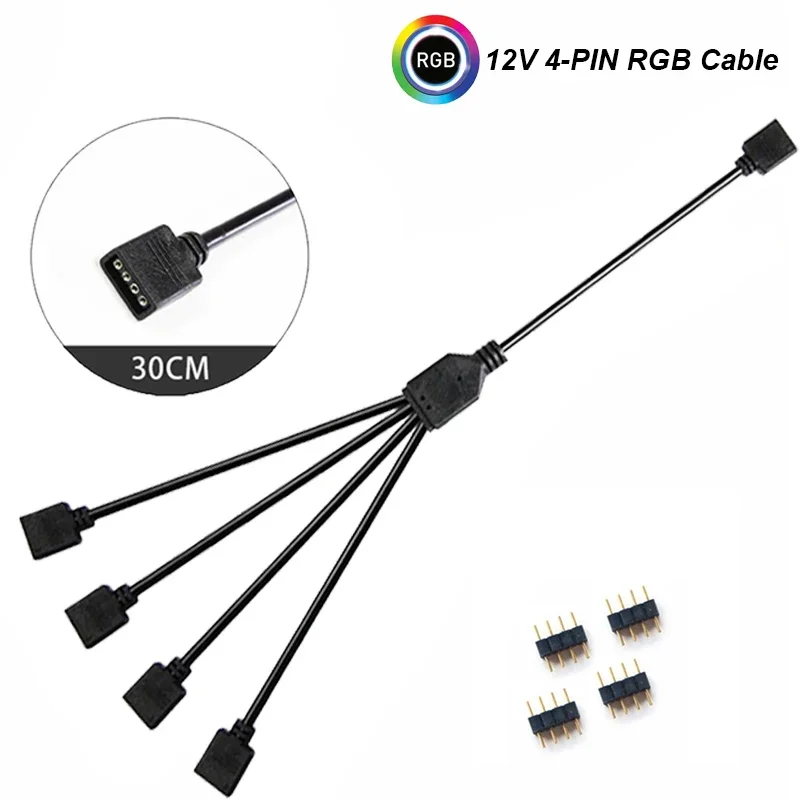 12v/4pin 5v/cabo do adaptador da extensão do rgb da aura de 3 pinos, placa-mãe a 2 ou 3 4 conecta a tira clara do diodo emissor de luz do cubo f do divisor do pc