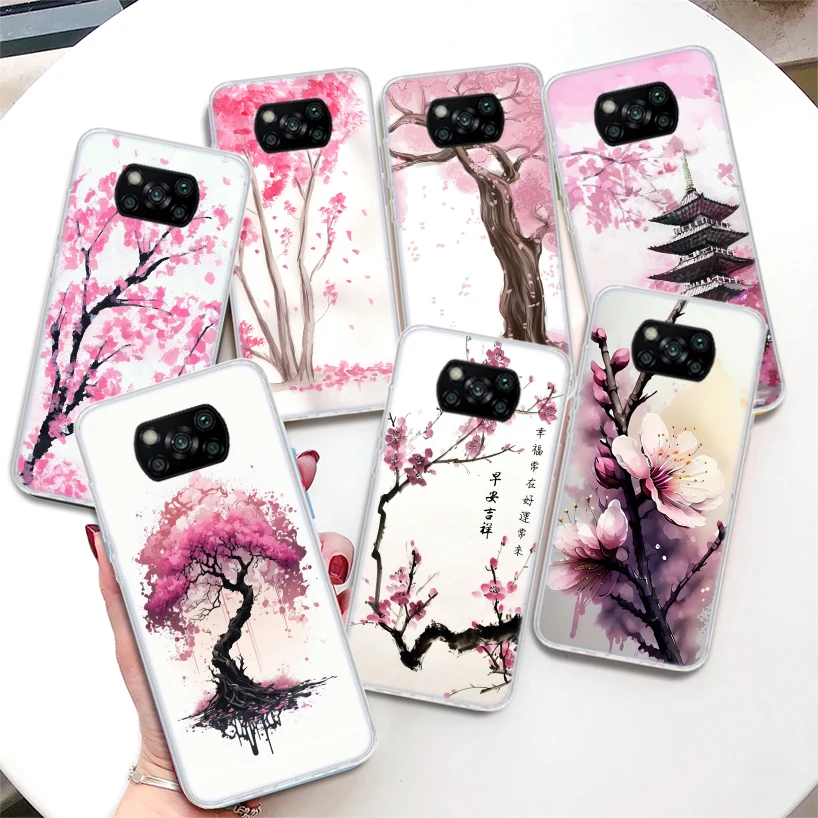 Cherry Blossom Tree Coque Phone Case For Xiaomi Poco X6 X5 X3 Nfc X4 Gt F6 F5 Pro F4 F3 F2 F1 M5s M4 M3 5G Soft Cover M2 X3 Nfc 