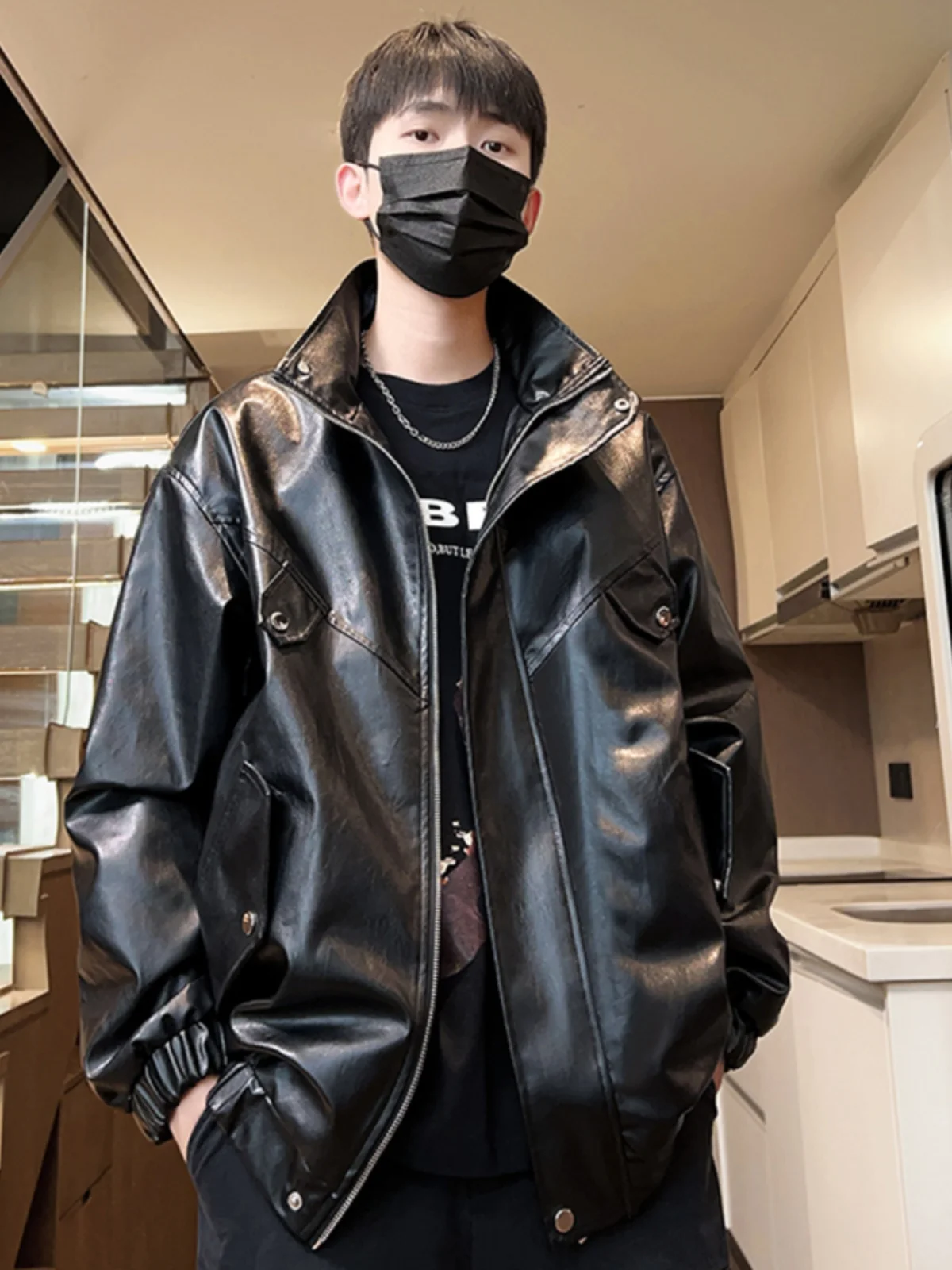 

Мужская кожаная куртка Bla: весенне-осенняя, в американском стиле, свободного кроя, мотоциклетная, премиум-класса, крутая, ретро, из искусственной кожи